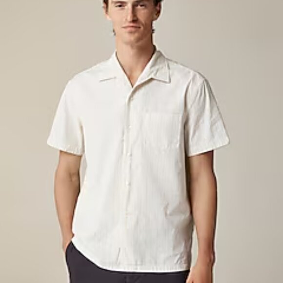 J. Crew Short-sleeve Secret Wash cotton poplin camp-collar shirt -XL Lucas Ivory - Picture 2 of 7